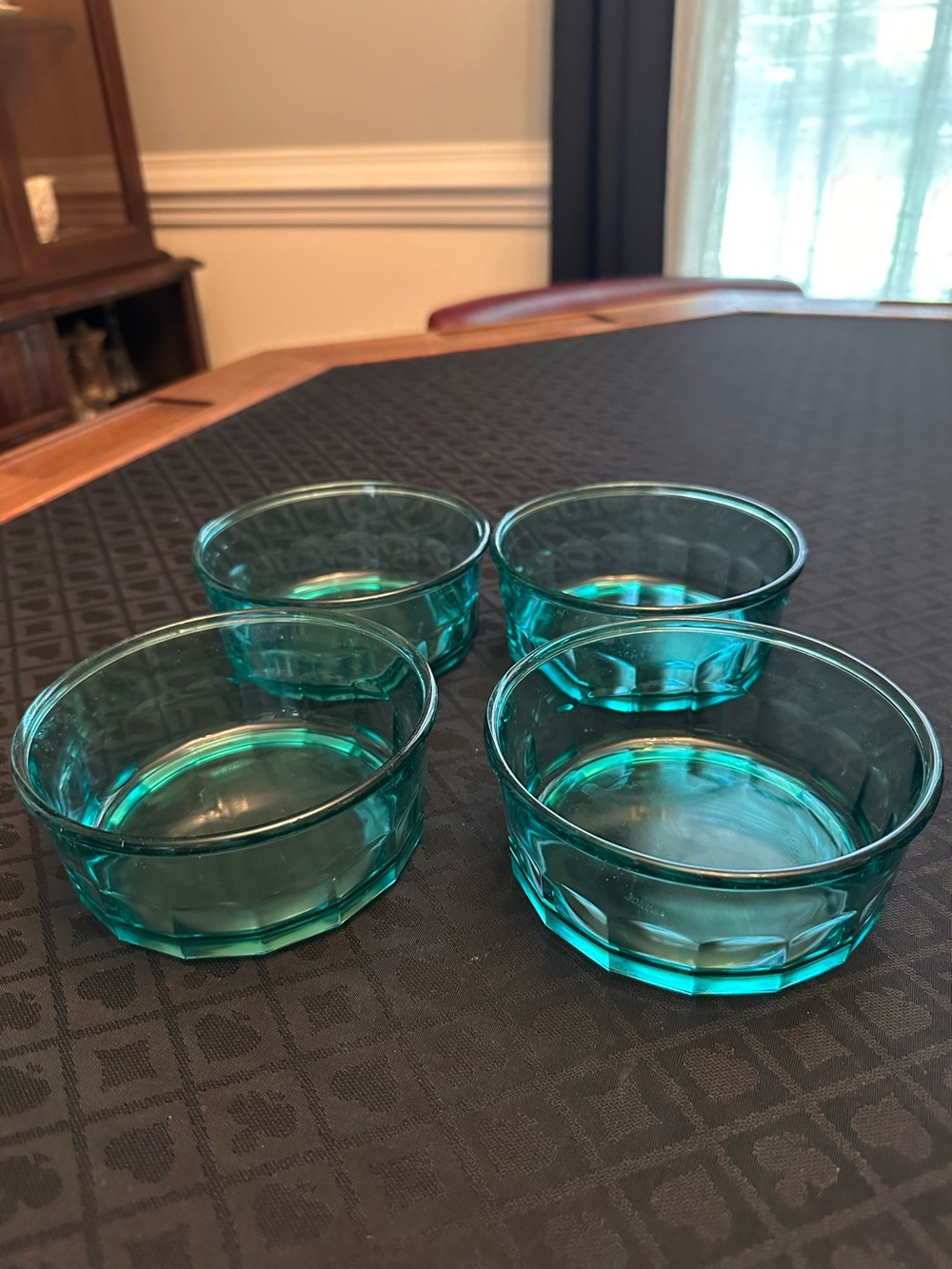 Arcoroc Paneled Glass Cereal Bowls 5.5" Teal Turquoise Green Set of 4 France